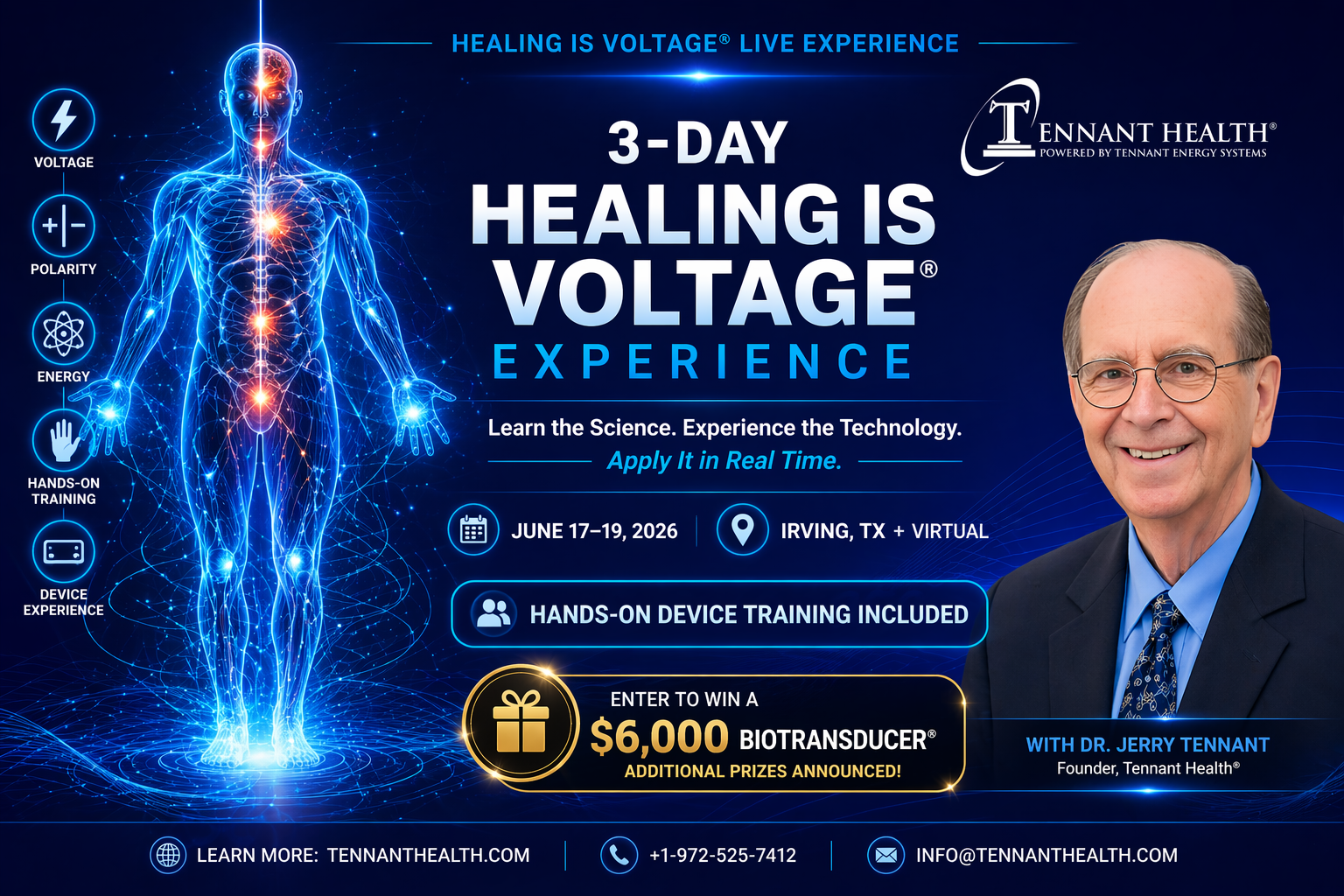 Healing Is Voltage Conference 2026 – 3-Day Live Experience with Dr. Jerry Tennant and Hands-On Device Training