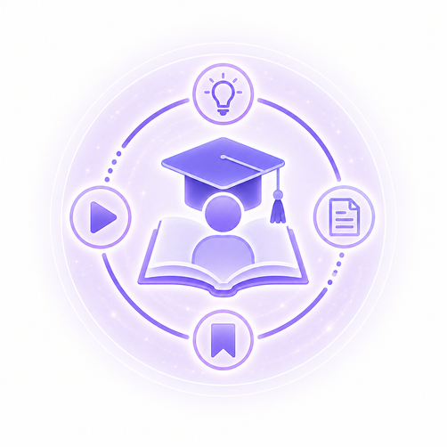 Illustration representing guided education, video learning and owner resources