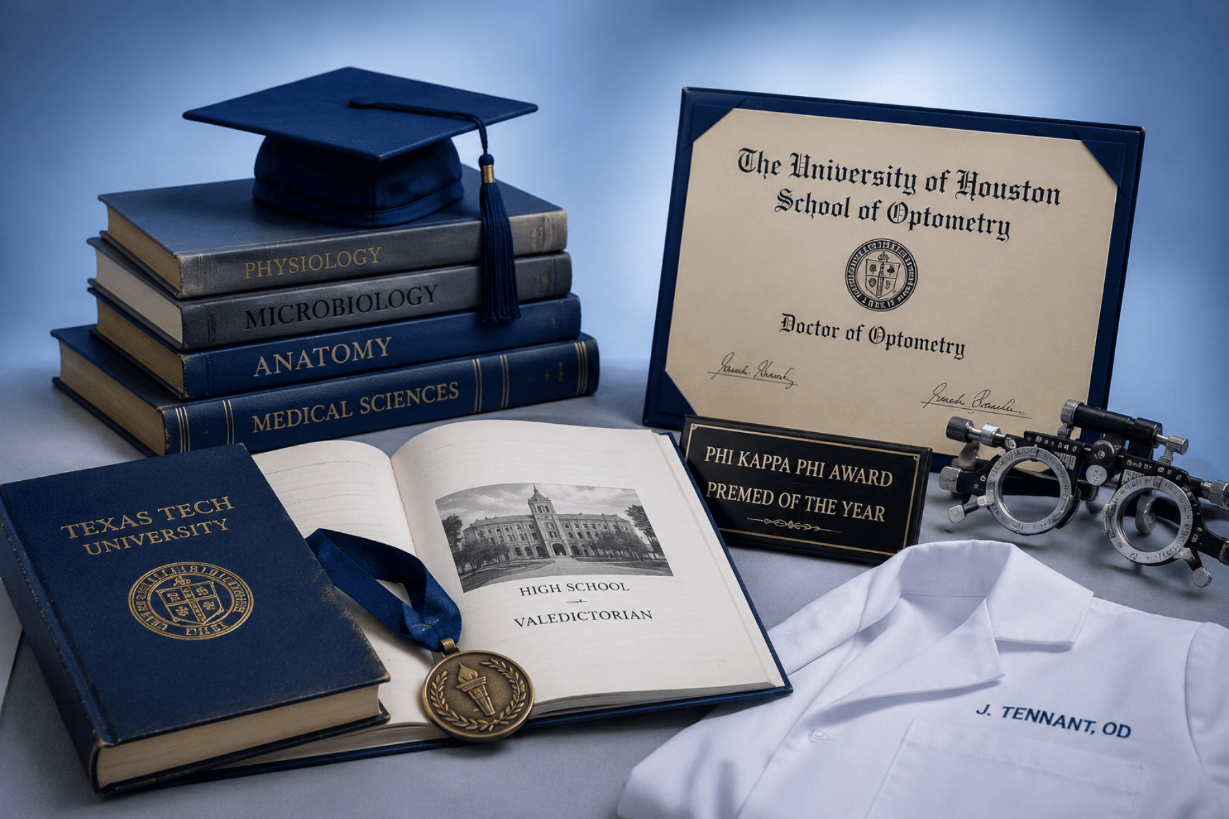Academic materials representing Dr. Jerry Tennant's early education and medical studies