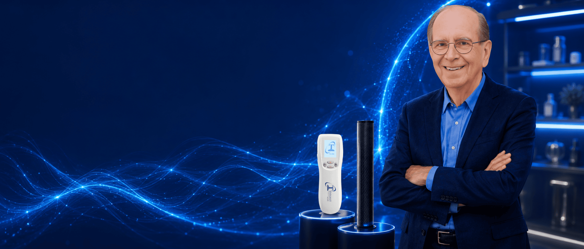 Dr. Jerry Tennant with the current-generation Tennant BioTransducer and Tennant BioModulator