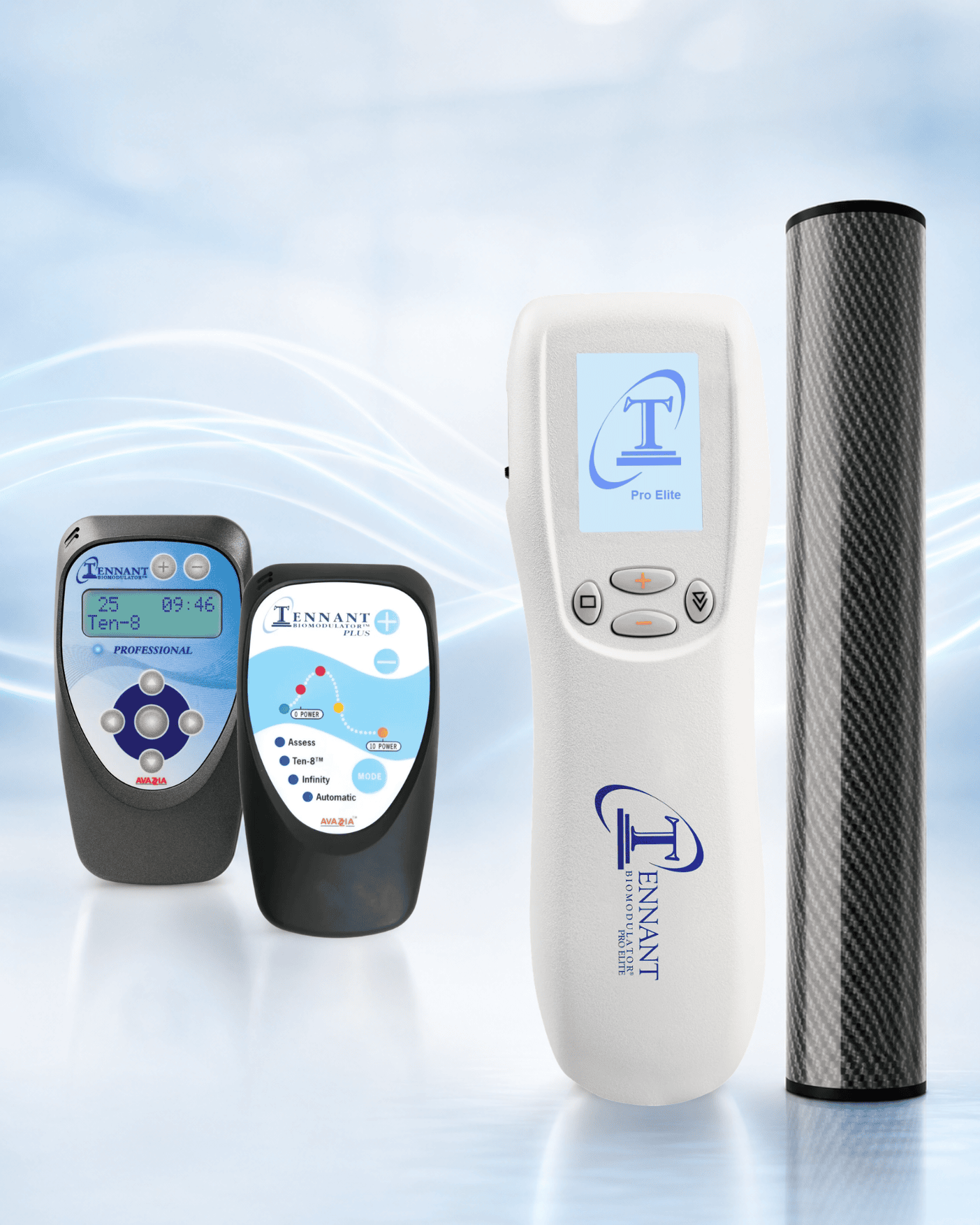 Previous-generation Tennant BioModulator devices compared with current-generation Tennant BioModulator and BioTransducer